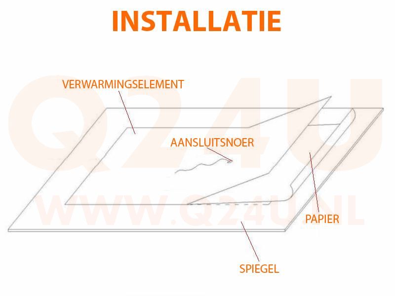 Badkamer spiegelverwarming Rechthoek 265 x 805 mm 230 volt